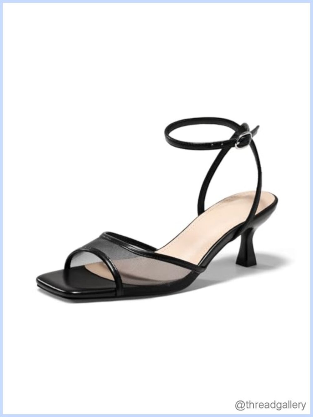 Kitten Low Heels Strappy Sandals Mesh Square Open Toe Buckle Ankle Strap Summer